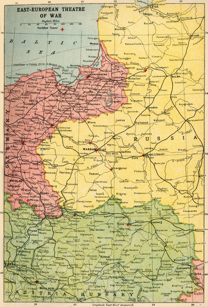 Østeuropeisk krigsteater, 1914-1918, c1920. av John Bartholomew and Son