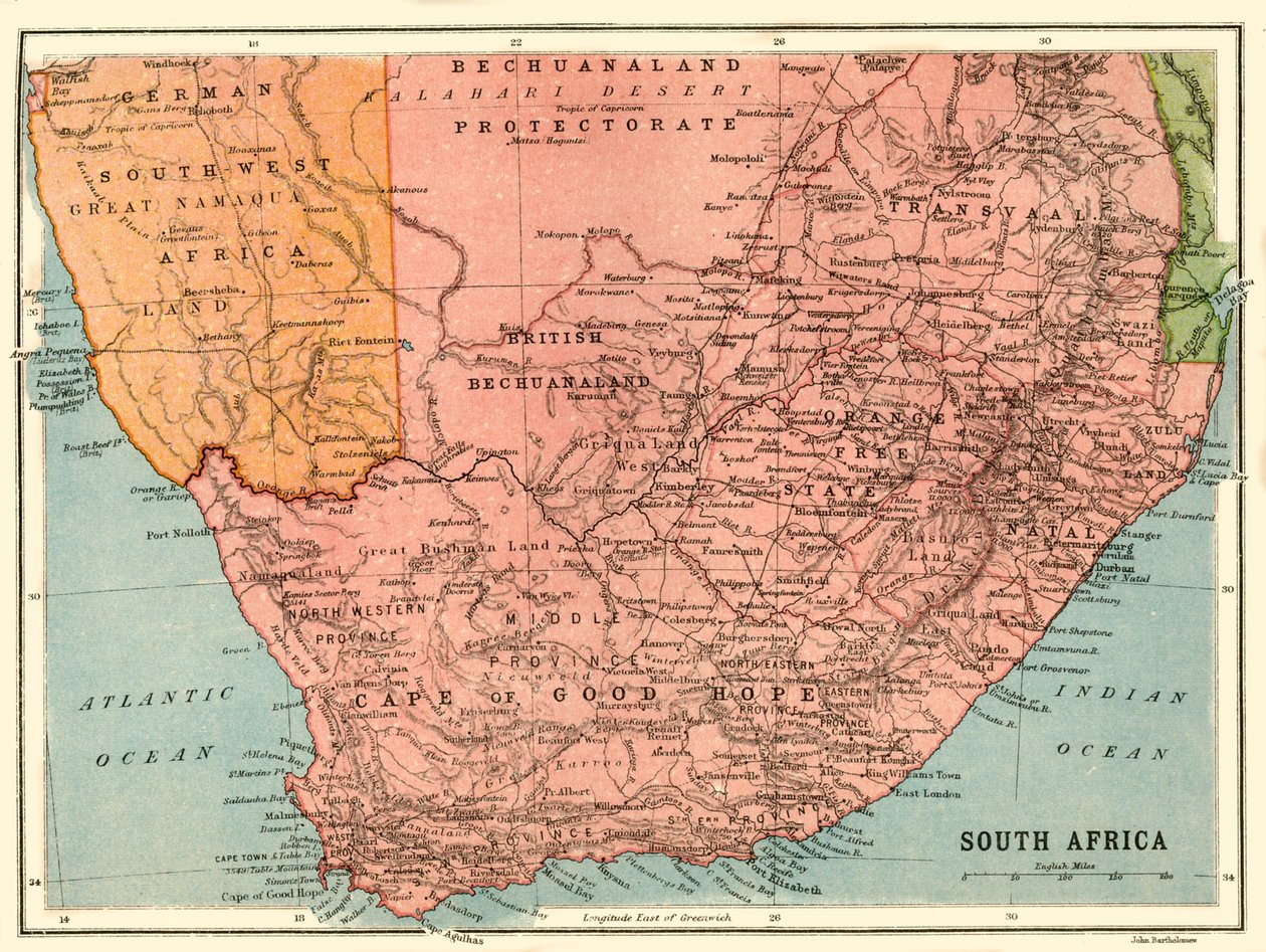 Kart over Sør-Afrika, c1914, c1920. av John Bartholomew and Son