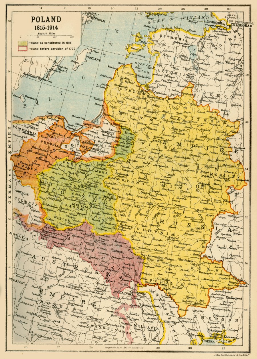 Polen, 1815-1914, c1920. av John Bartholomew and Son