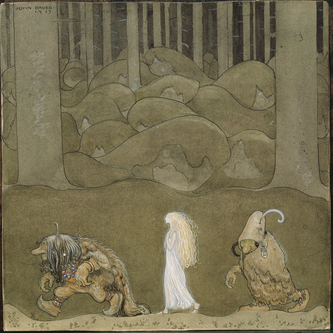 La Princesse et les trolls - Prinsessen og trollene - Bauer, John (1882-1918) - 1913 - Akvarell, Gouache på papir - 25x25 - Nationalmuseum Stockholm av John Bauer