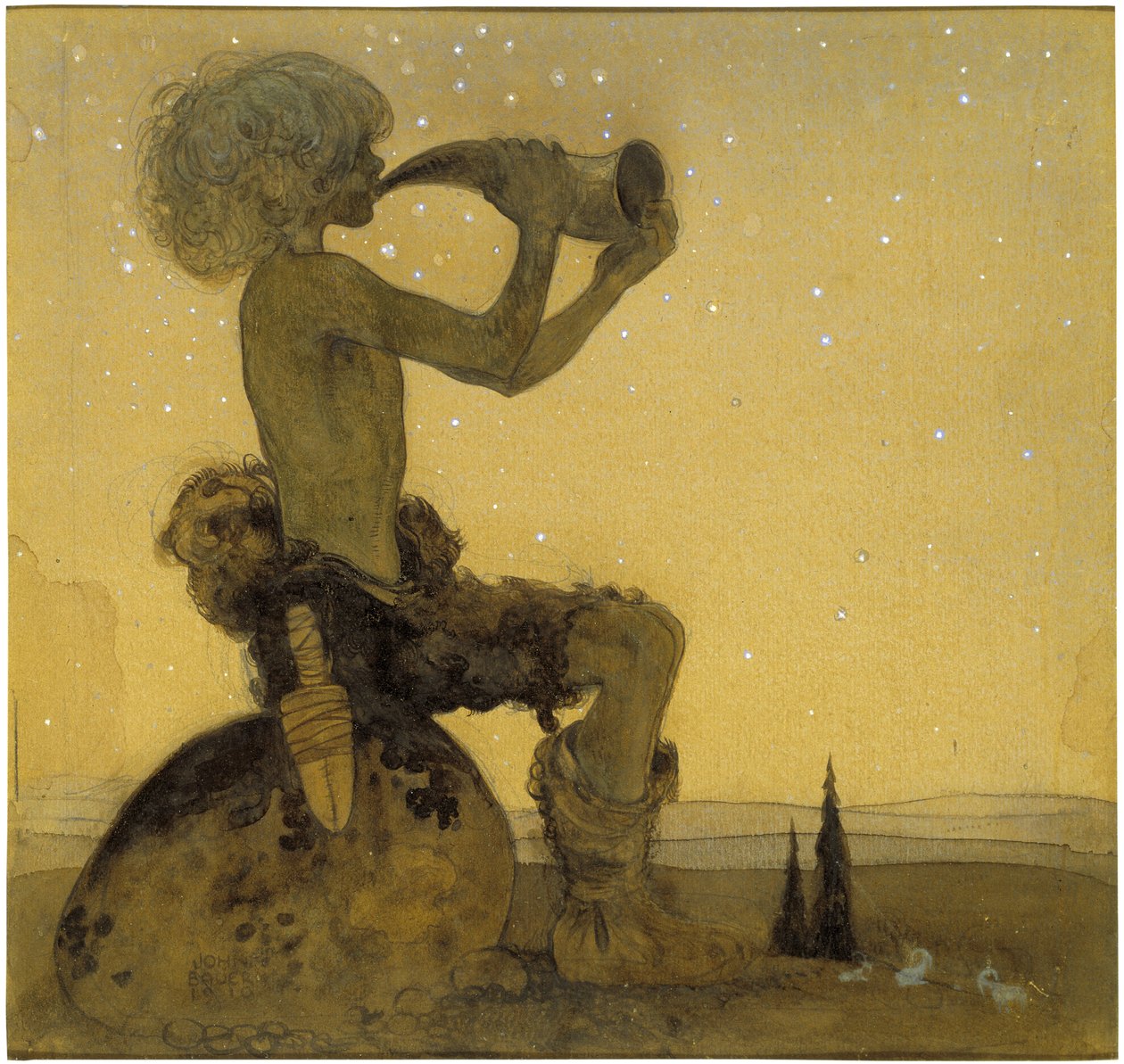 Vill Vallareman, le berger feerique - Vill-Vallareman, av Bauer, John (1882-1918). Akvarell på papir av John Bauer