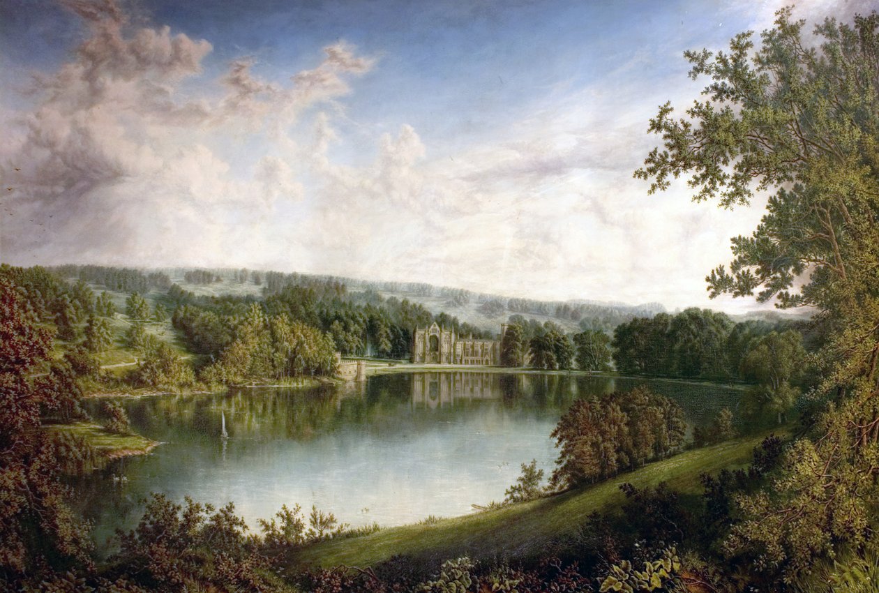 Newstead Abbey, Nottinghamshire, fra Upper Lake, 1866 av John Bell