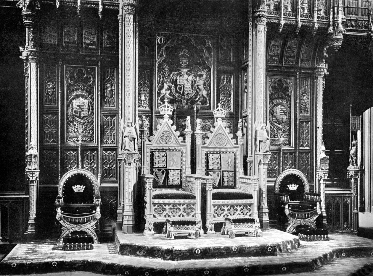 The Royal Throne, House of Lords, Westminster, c1905. av John Benjamin Stone