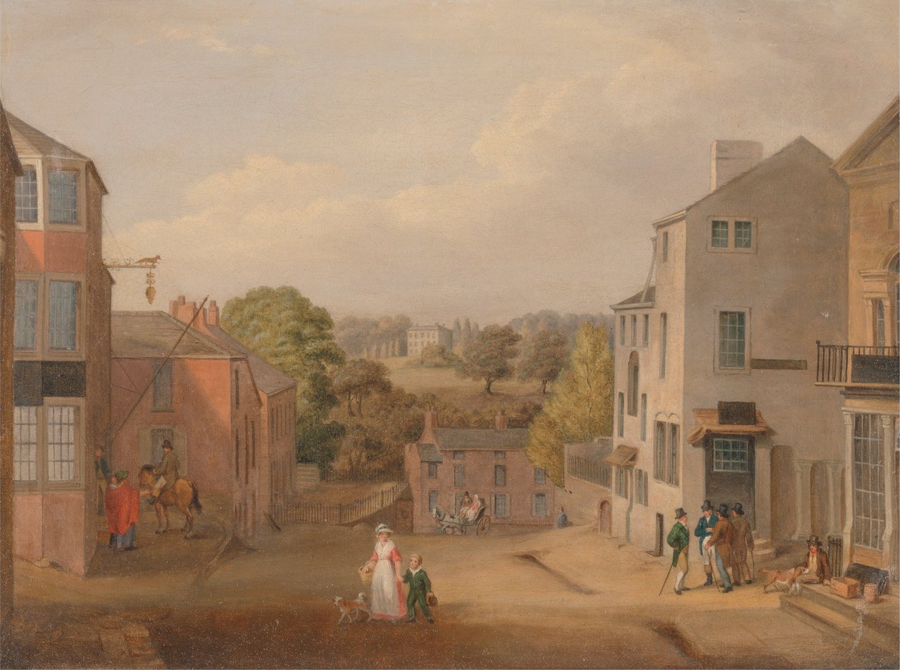 Gatescene i Chorley, Lancashire, med utsikt over Chorley Hall av John Bird of Liverpool