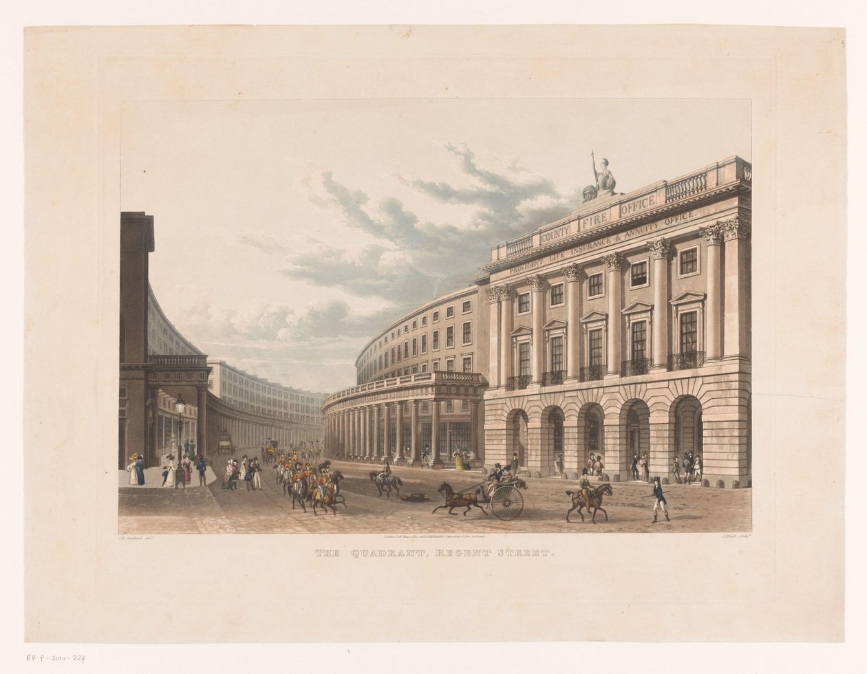 Utsikt over Regent Street i London The Quadrant, Regent Street (tittel på objekt) av John Bluck