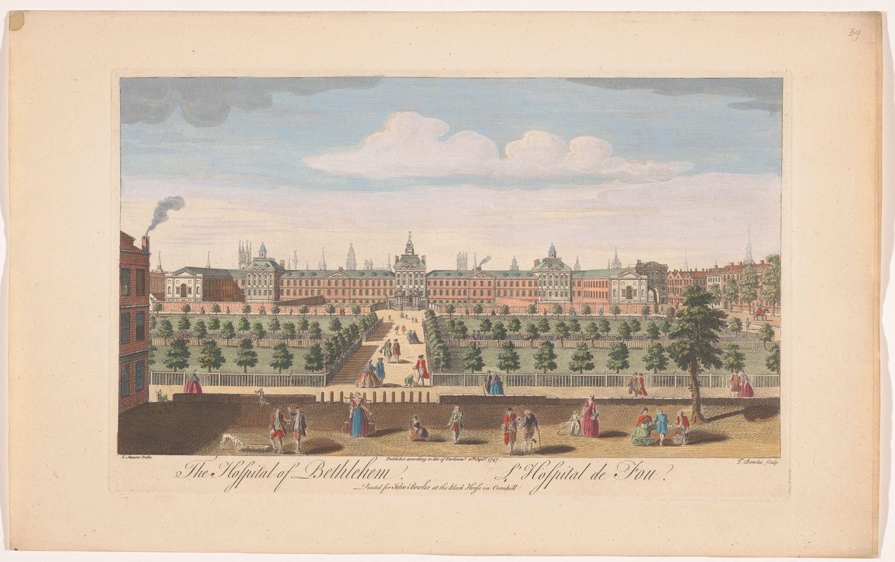 Utsikt over Betlem Royal Hospital i London Hospitalet i Betlehem (tittel på objekt) av John Bowles