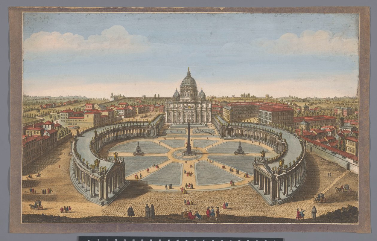 Utsikt over Petersplassen og Peterskirken i Vatikanstaten St. Peters kirke i Roma (tittel på objekt) av John Bowles