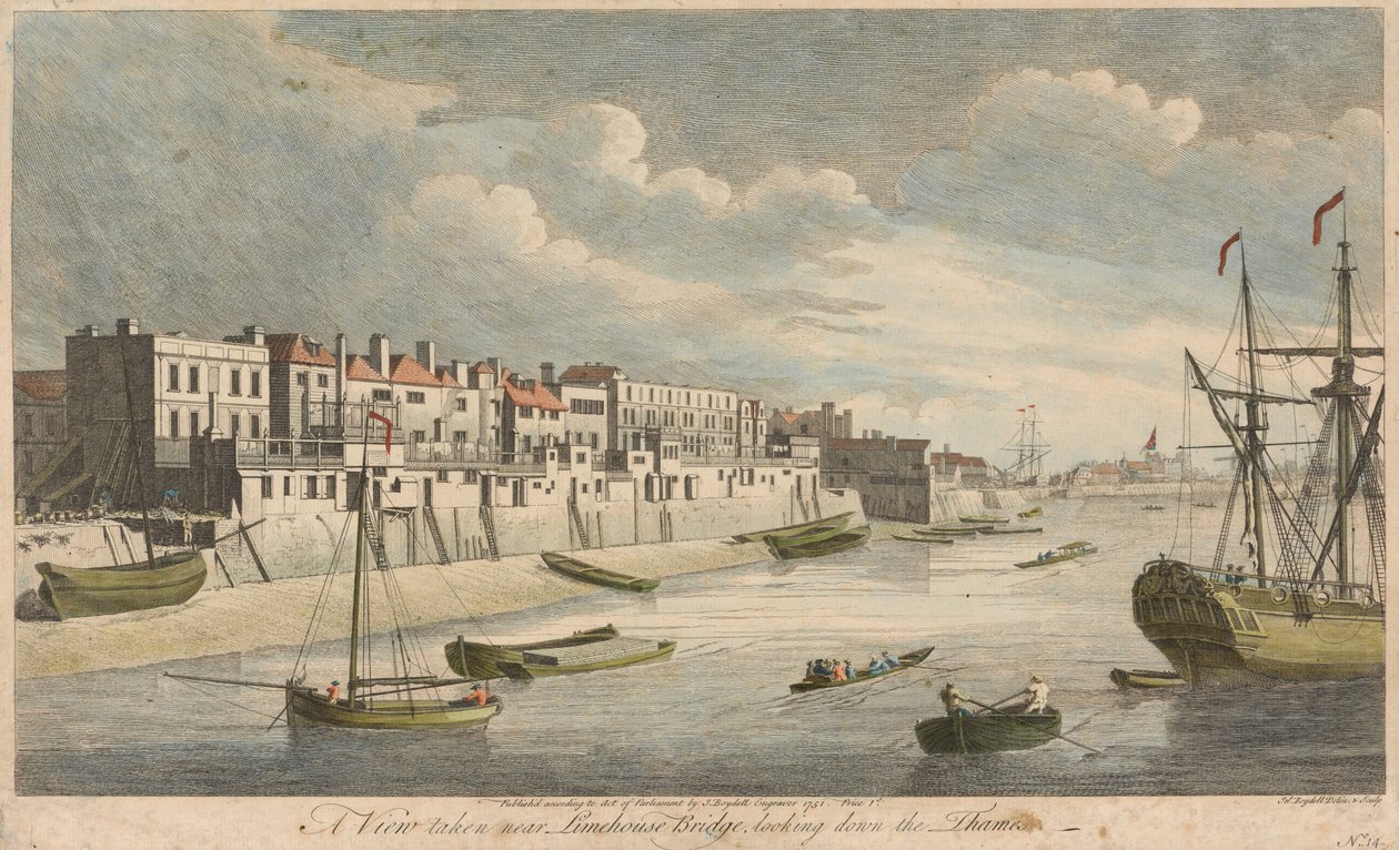 Utsikt tatt nær Limehouse Bridge, nedover Themsen av John Boydell