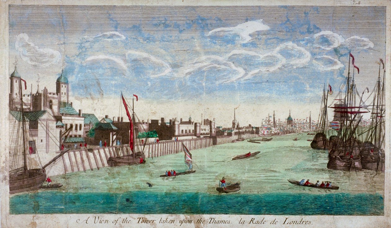 Utsikt over Tower of London med båter på Themsen, 1751 av John Boydell