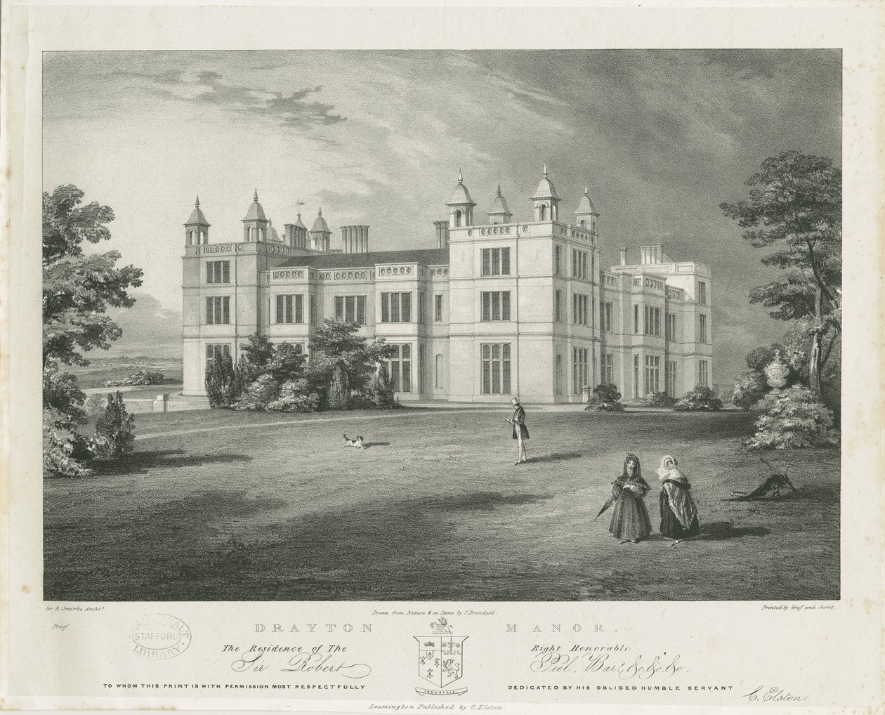Drayton Bassett - "Drayton Manor": litografi, nd [1812-1863] av John Brandard