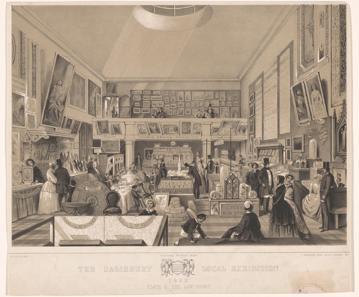 Interieur van de Law Court under de Salisbury Local Exhibition, 1852 The Salisbury Local Exhibition 1852. Plate II, Law Court (tittel på objekt) av John Brandard
