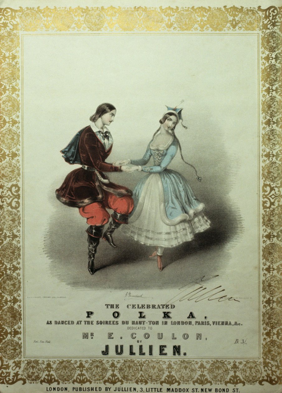 The Celebrated Polka, sangark, 1840 (farge litho) av John Brandard