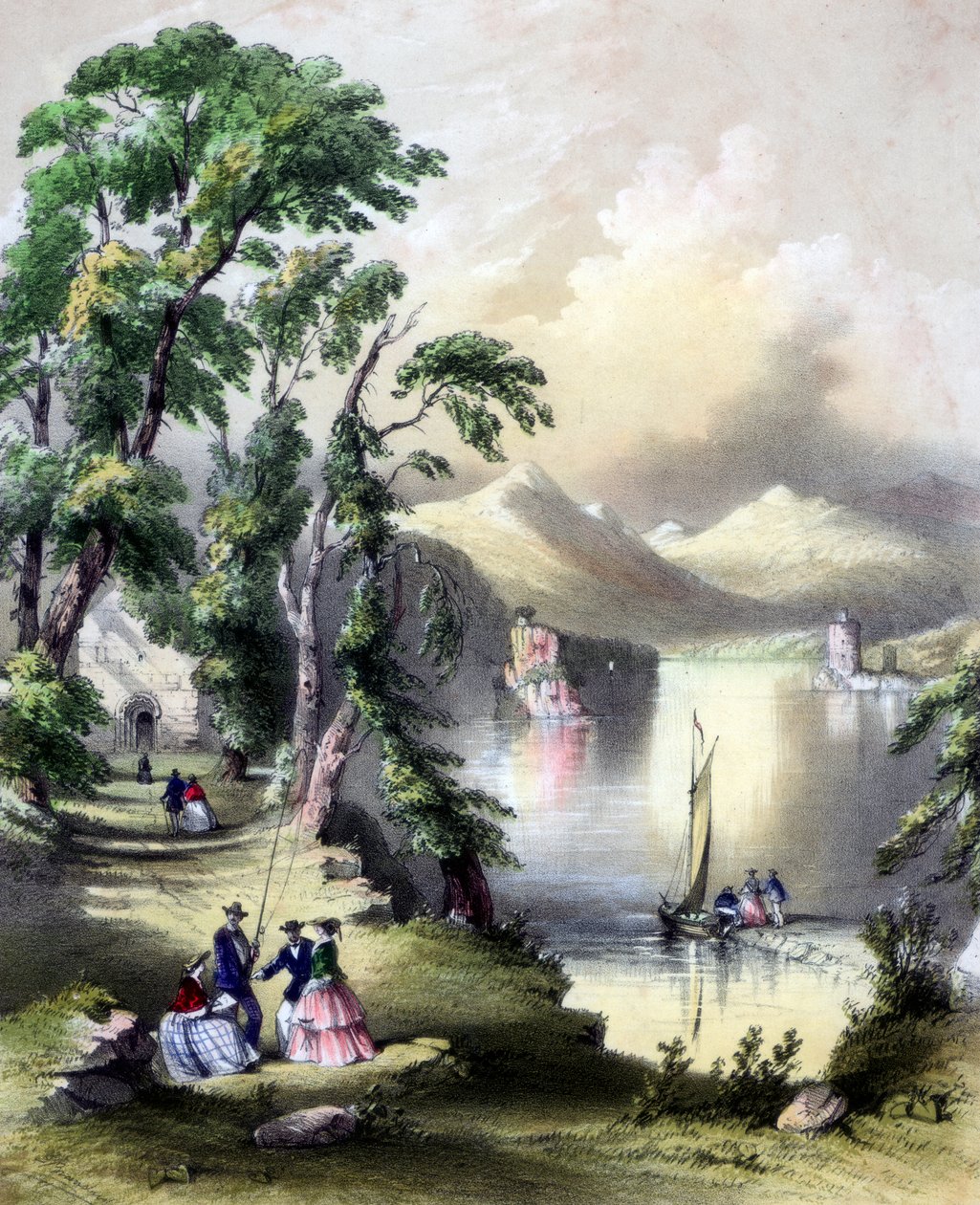 Lake of Killarney med ruinene av Innisfallen Abbey, Irland, 1800-tallet. av John Brandard