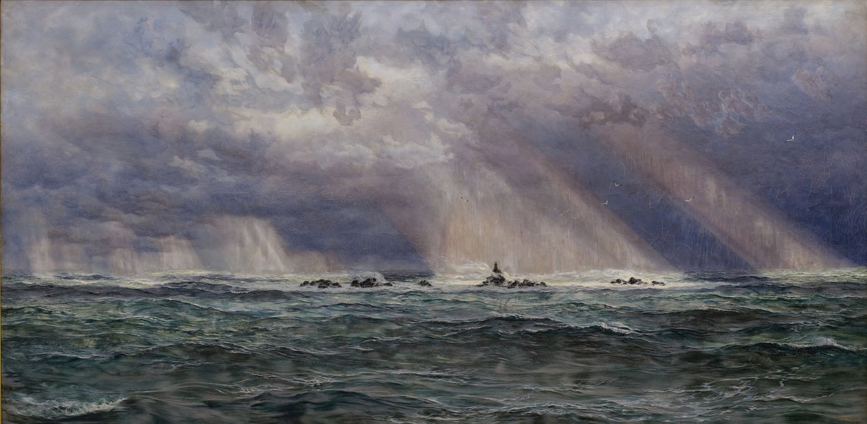 En nordvestlig kuling utenfor Longships fyrtårn, 1873. av John Brett