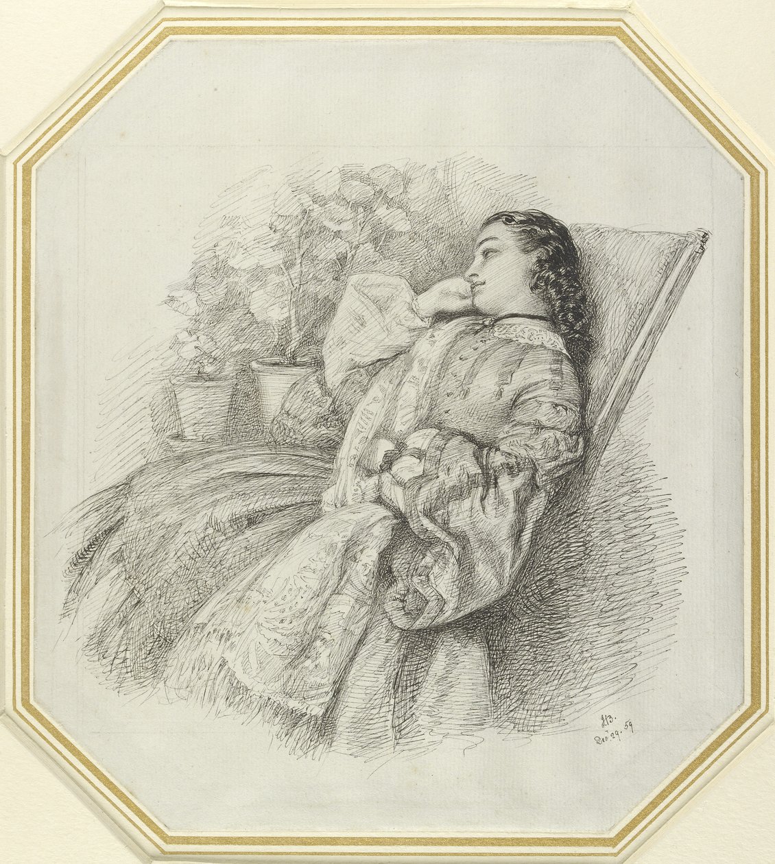 Georgina Hannay, 1859 (penn og svart blekk på hvitt papir) av John Brett