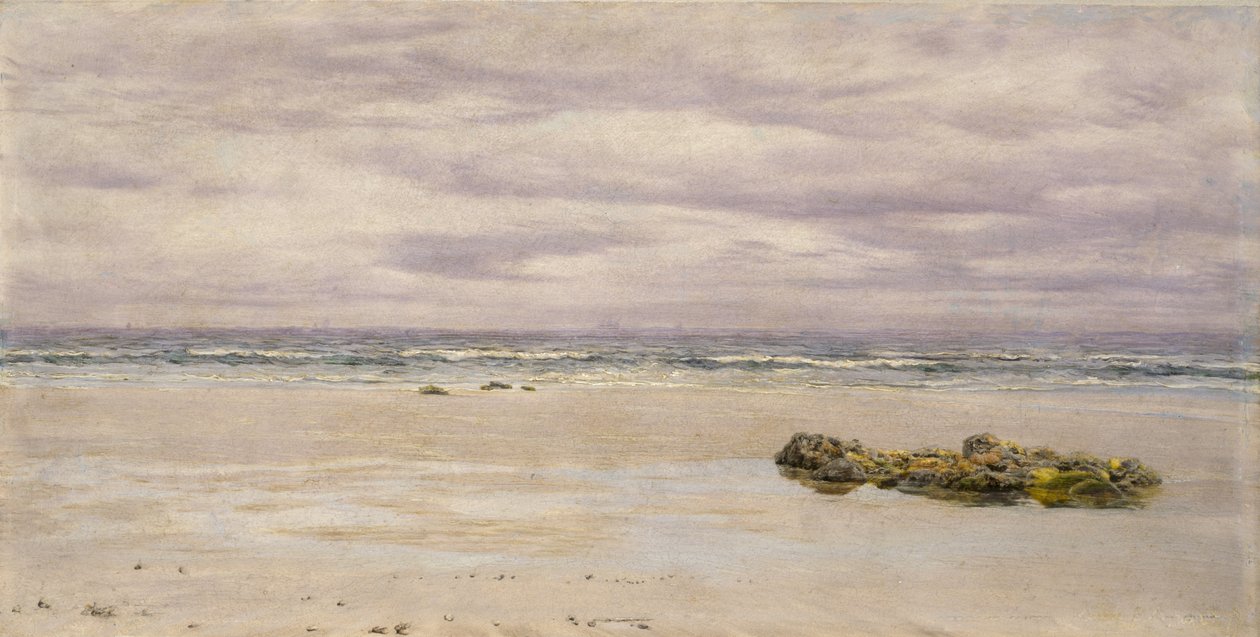 Kennack Sands, Cornwall, ved lavvann, 1877 (olje om bord, montert som en tegning) av John Brett