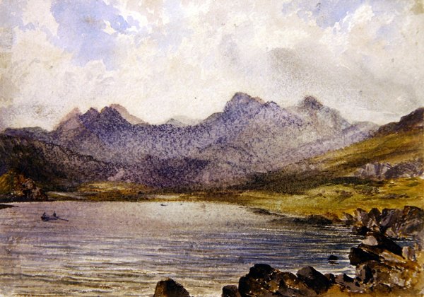Nær Llyn Crafrant, Wales (akvarell på papir) av John Brett
