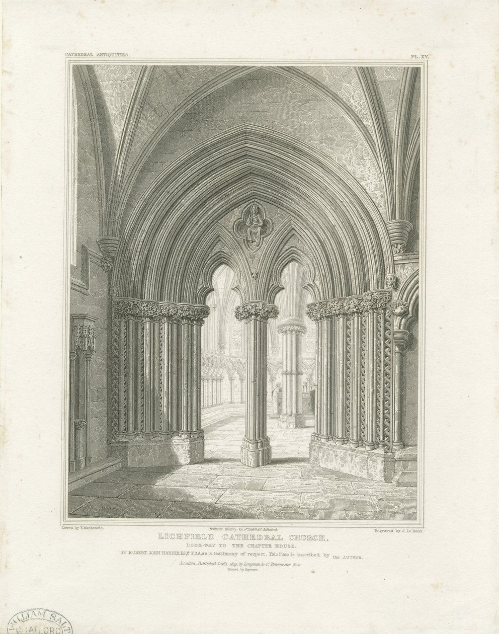 Interiør i Lichfield Cathedral - Chapter House-døråpning: gravering, nd [c 1819] (trykk) av John Britton