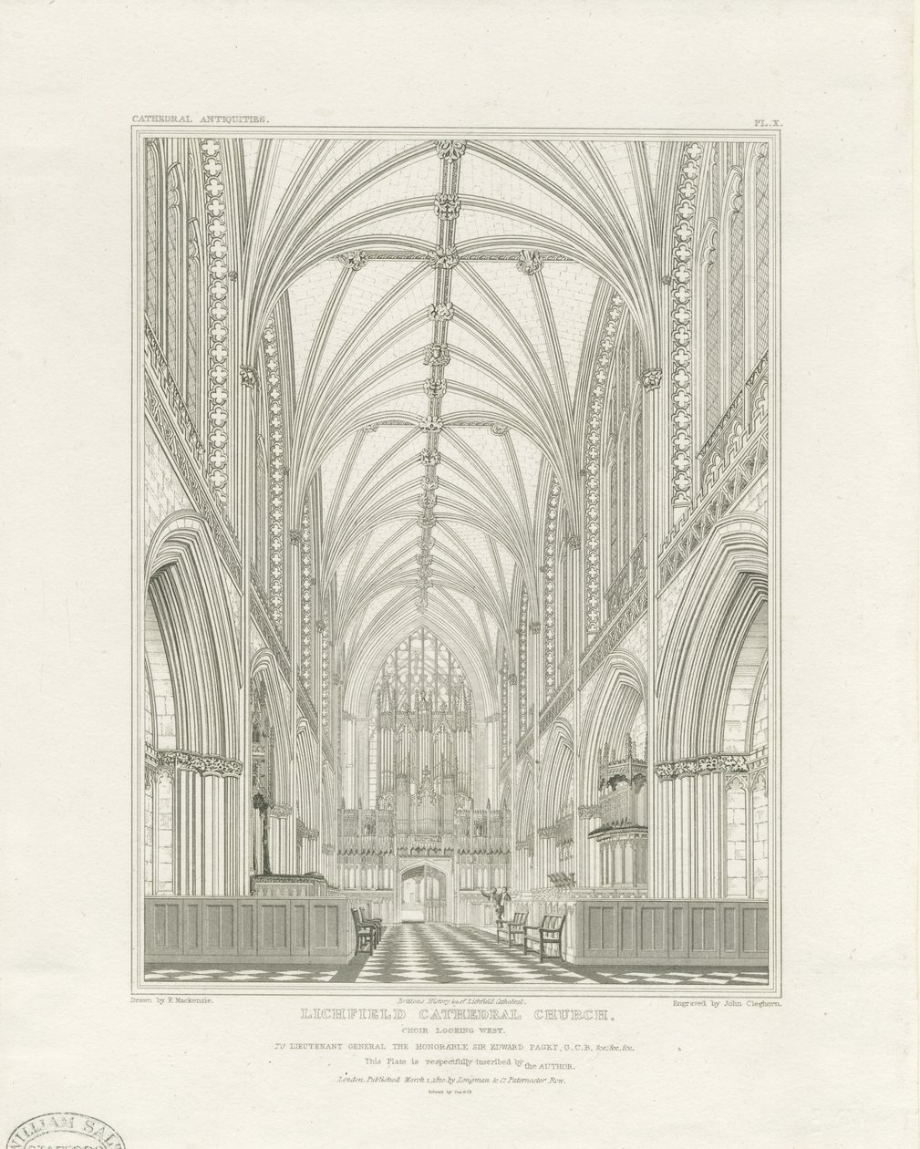 Interiør i Lichfield Cathedral - Kor: gravering, nd [c 1820] (trykk) av John Britton