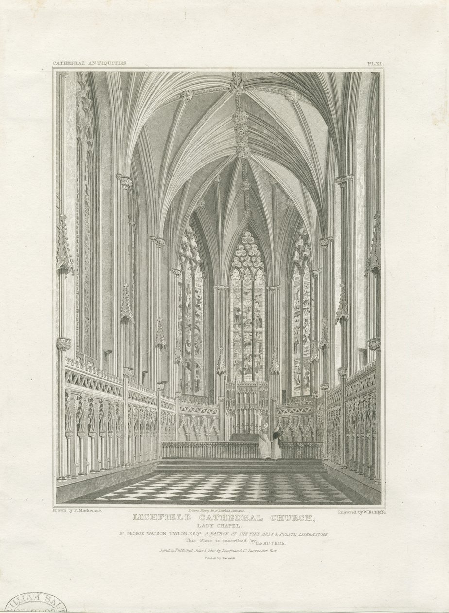 Interiør i Lichfield Cathedral - Lady Chapel: gravering, nd [c 1820] (trykk) av John Britton