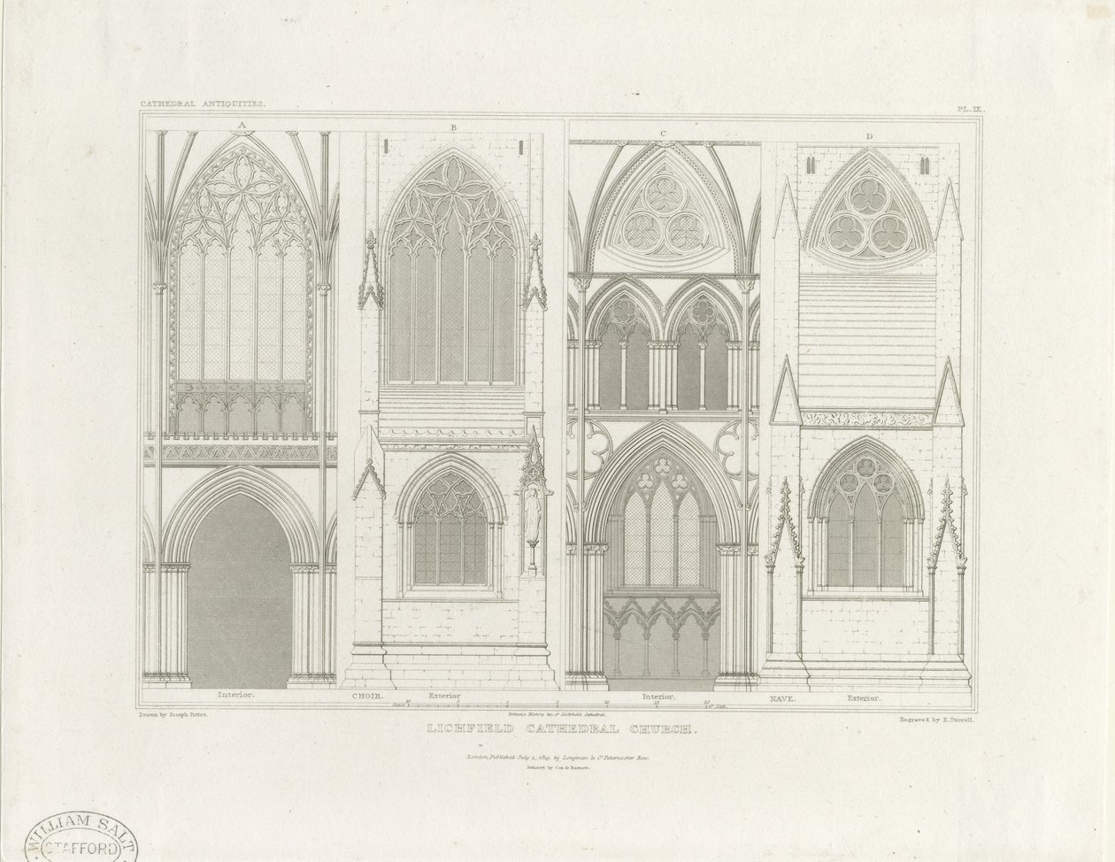 Interiør i Lichfield Cathedral - Nave and Choir: gravering, nd [c 1819] (trykk) av John Britton