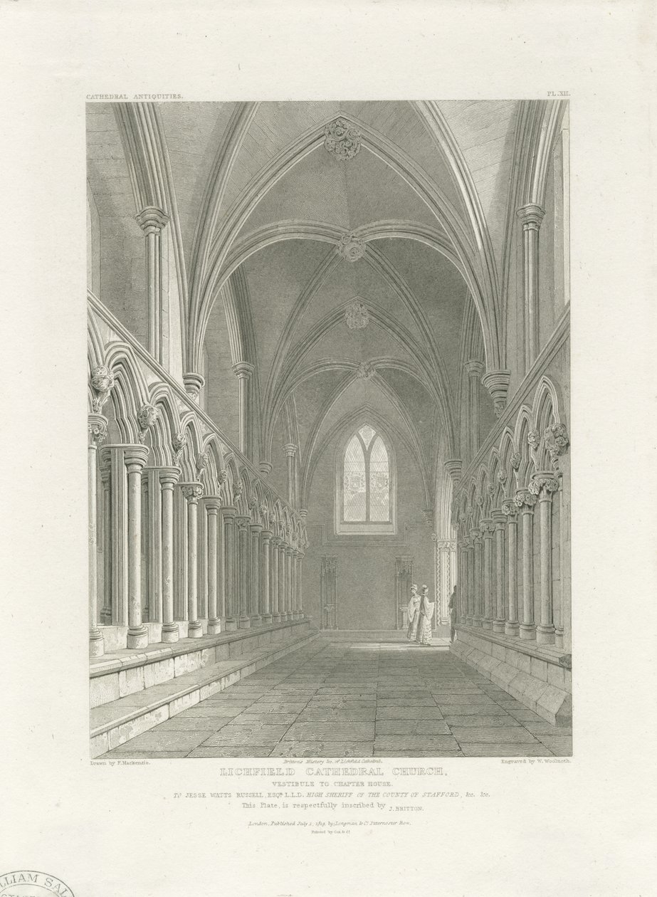 Interiør av Lichfield Cathedral - Vestibule of Chapter House: gravering, nd [c 1819] (trykk) av John Britton