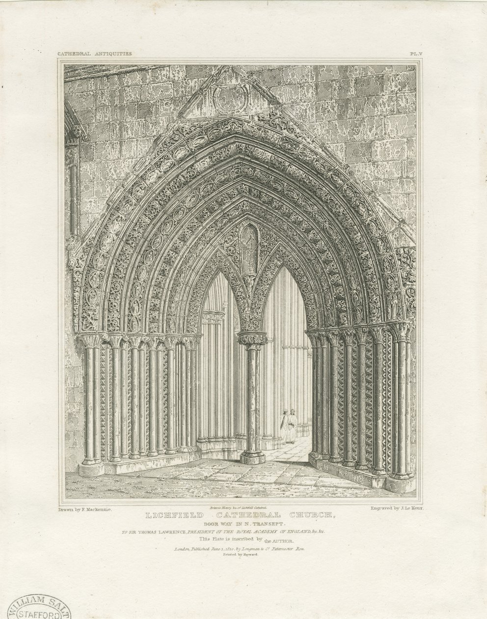 Lichfield Cathedral - North Transept Doorway: gravering, nd [c 1820] (trykk) av John Britton