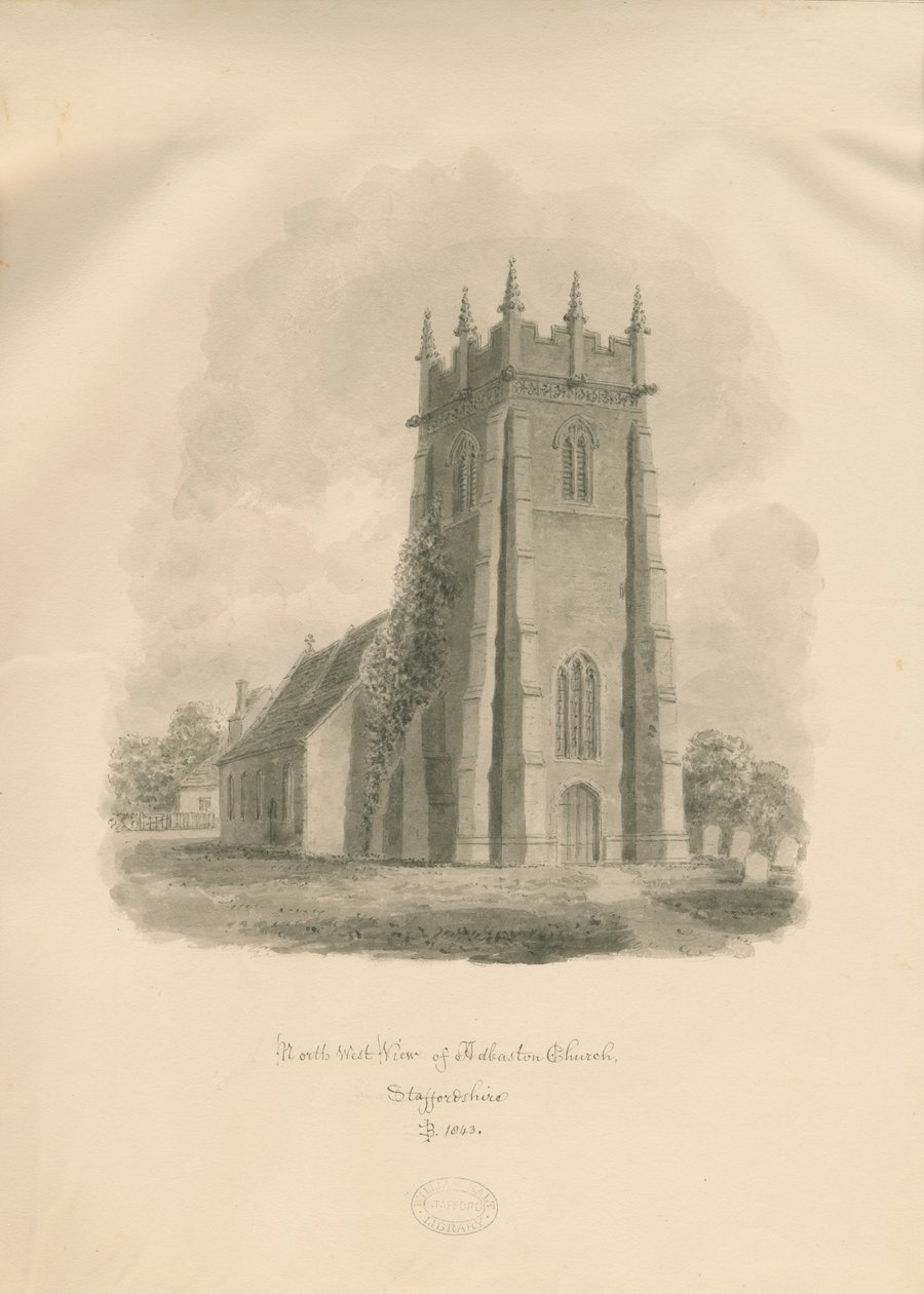 Adbaston Church: sepia-tegning av John Buckler