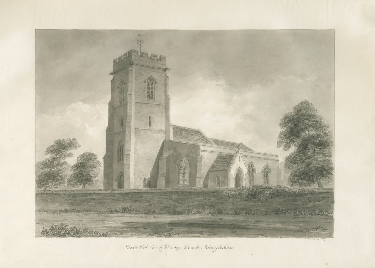 Aldridge Church: sepia-tegning av John Buckler