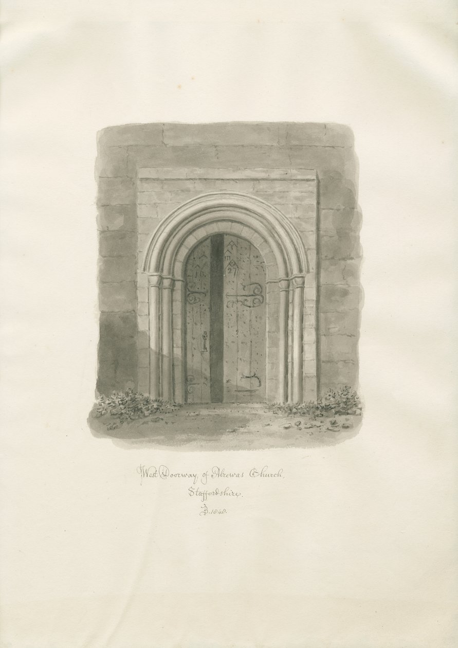 Alrewas kirke - West Doorway: sepia-tegning av John Buckler