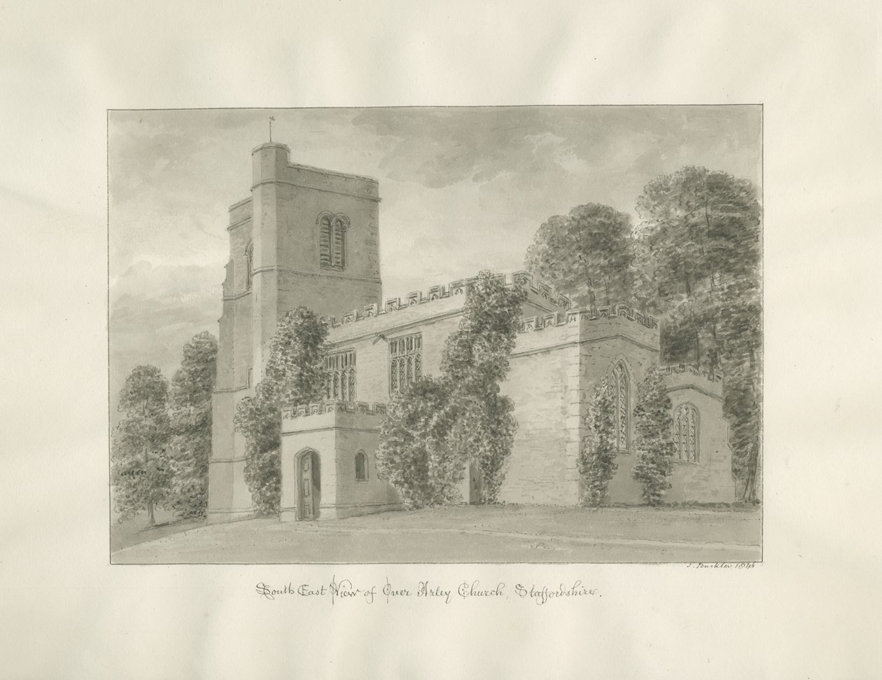 Arley Church: sepia-tegning av John Buckler