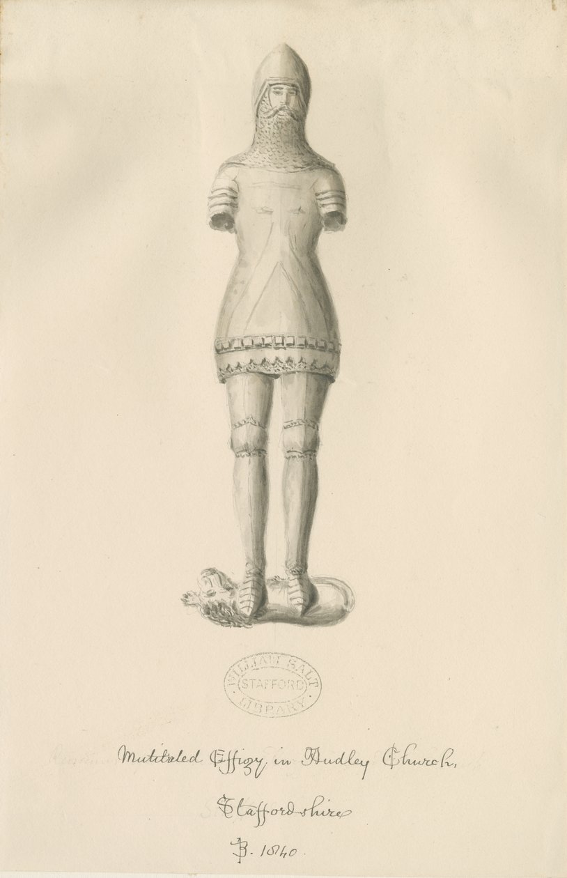 Audley Monuments - "Audley Knight": sepia-tegning, 1840 av John Buckler