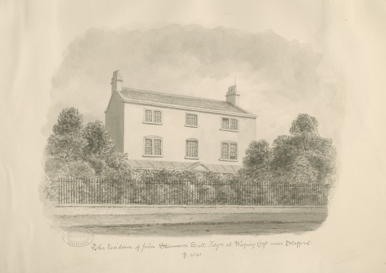 Baswich Village - huset til John Stevenson Salt, Esq. : sepia tegning av John Buckler