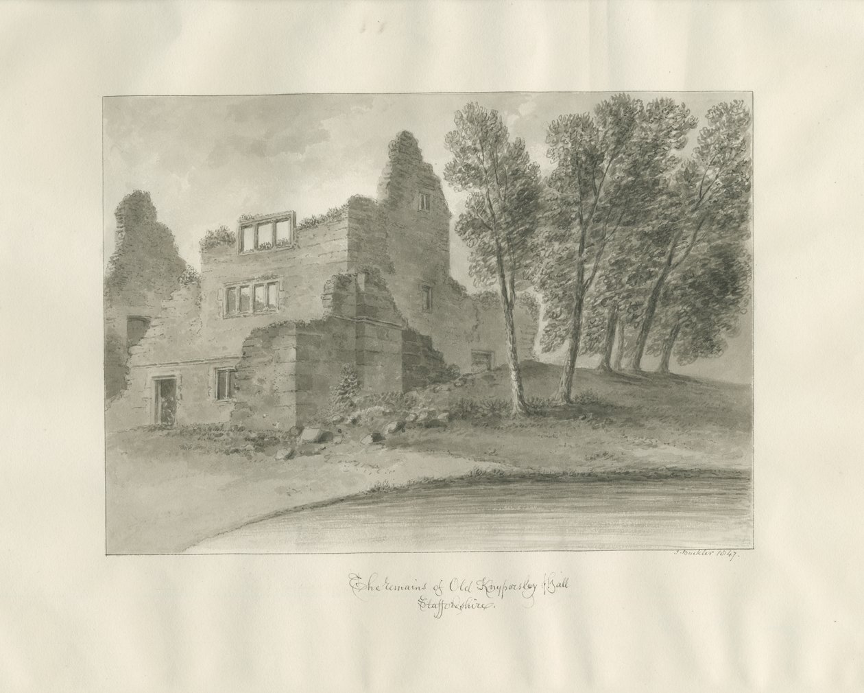 Biddulph - Knypersley Hall [gammel] : sepia-tegning av John Buckler