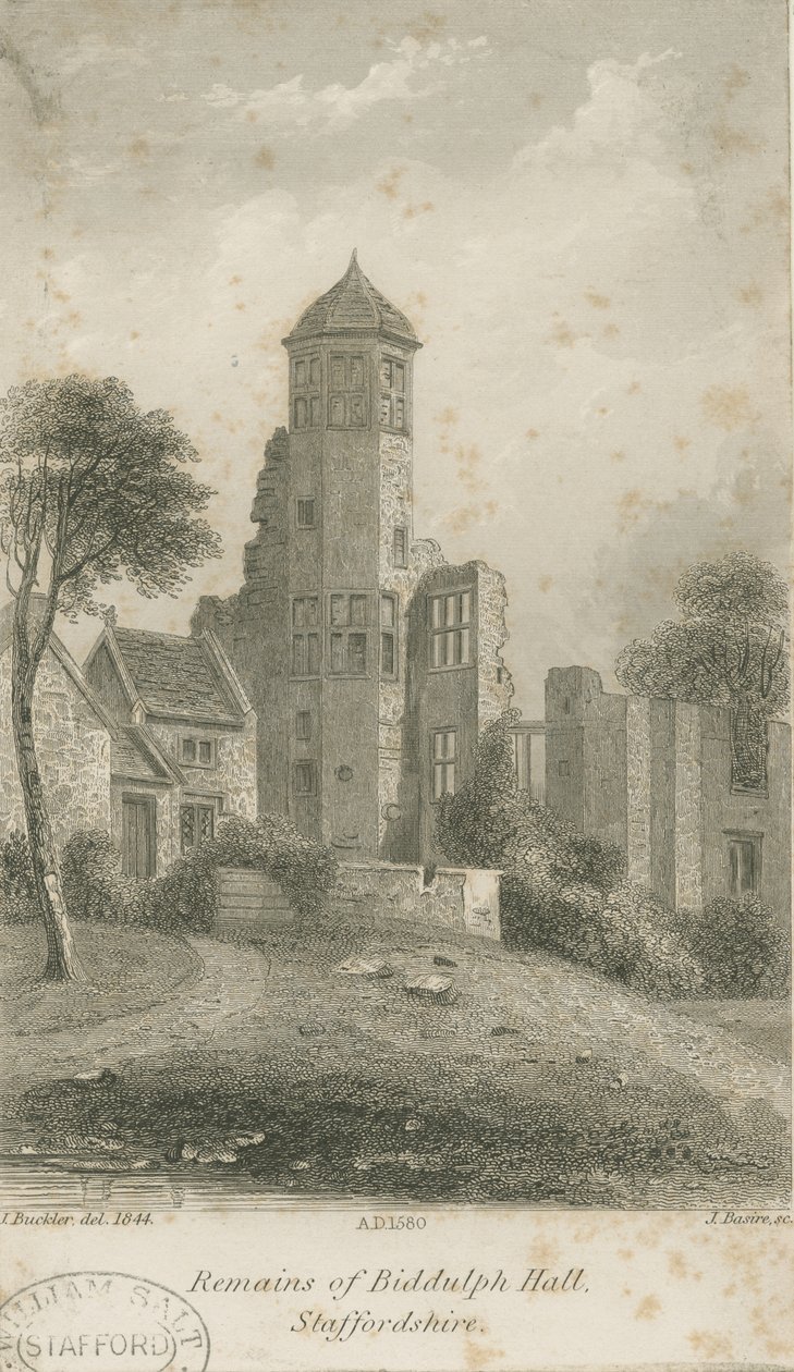 Biddulph Hall (gammel): stålgravering av John Buckler