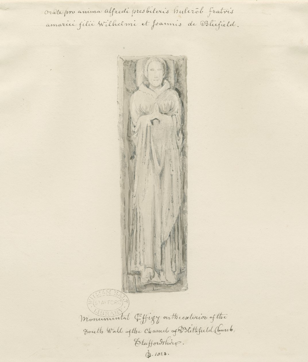 Blithfield Church - monumentalt bilde: tonet tegning, 1823 av John Buckler