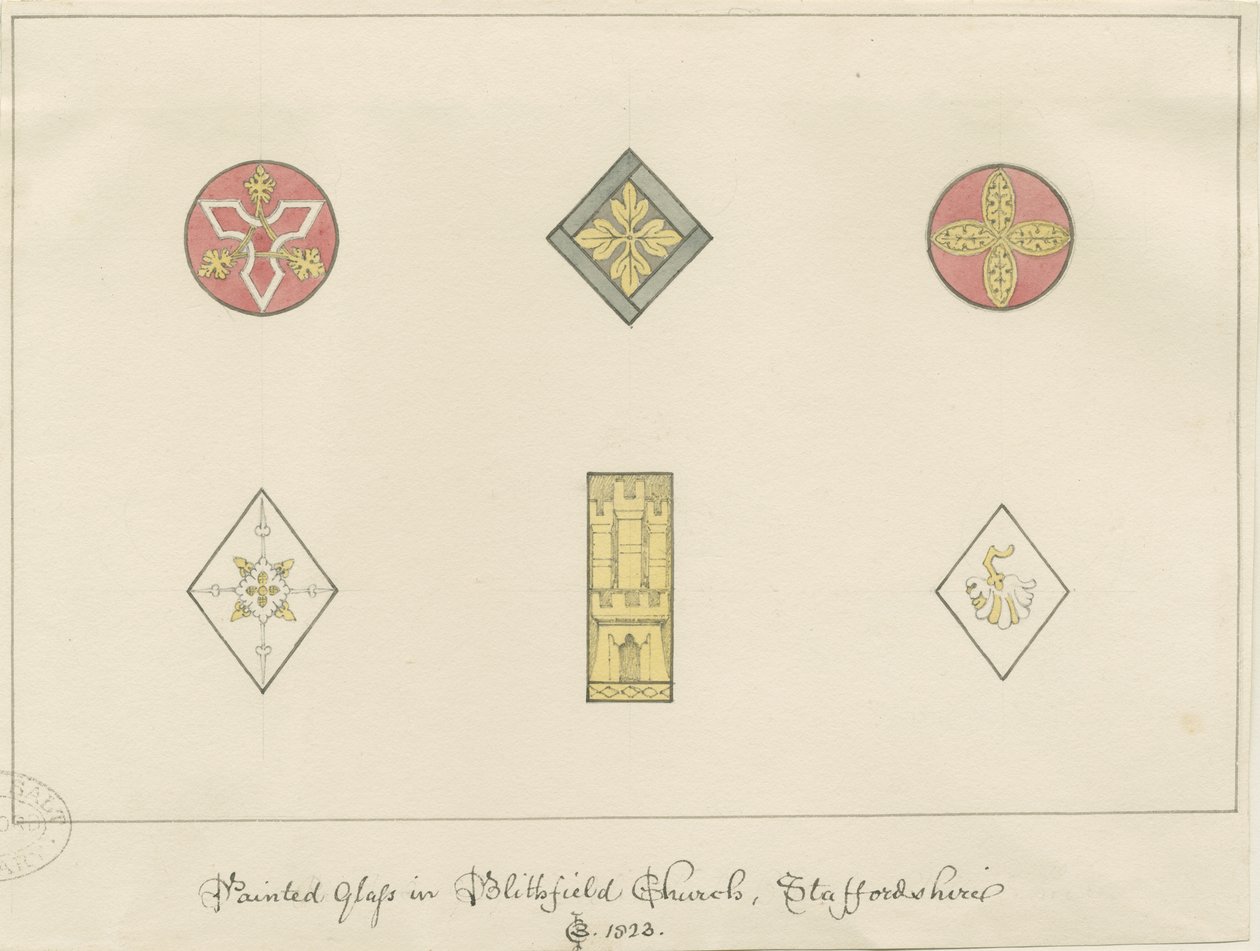 Blithfield Church - malt glass: blyanttegninger av John Buckler