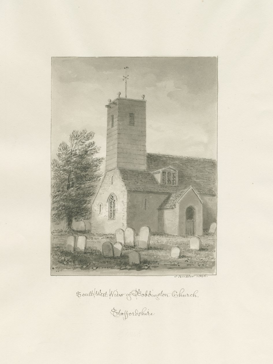 Bobbington Church: sepia-tegning av John Buckler