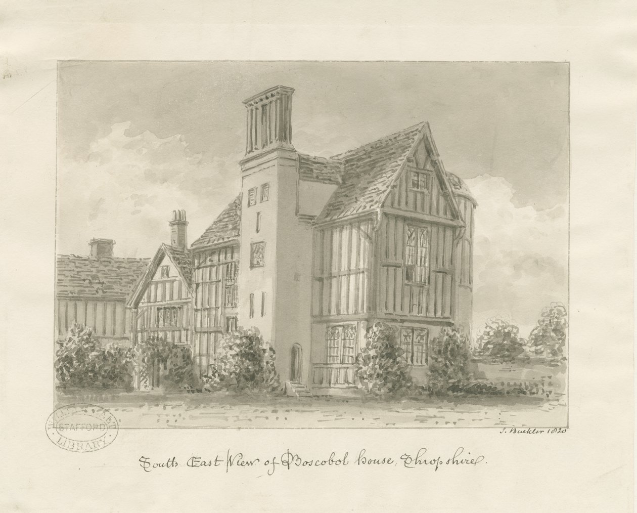 Boscobel House: sepia vask av John Buckler