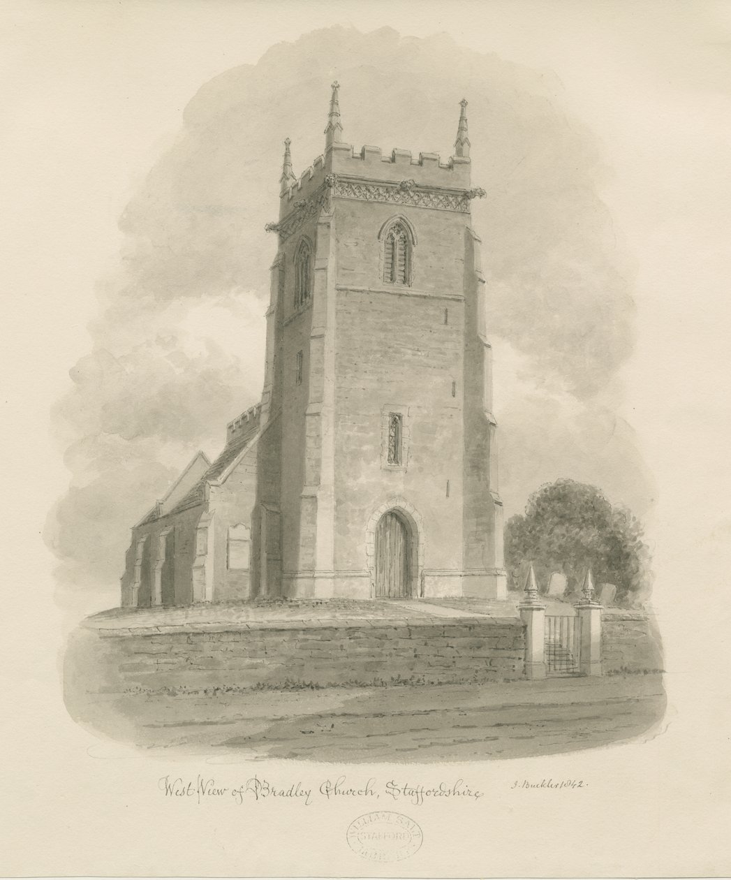 Bradley Church: sepia-tegning av John Buckler