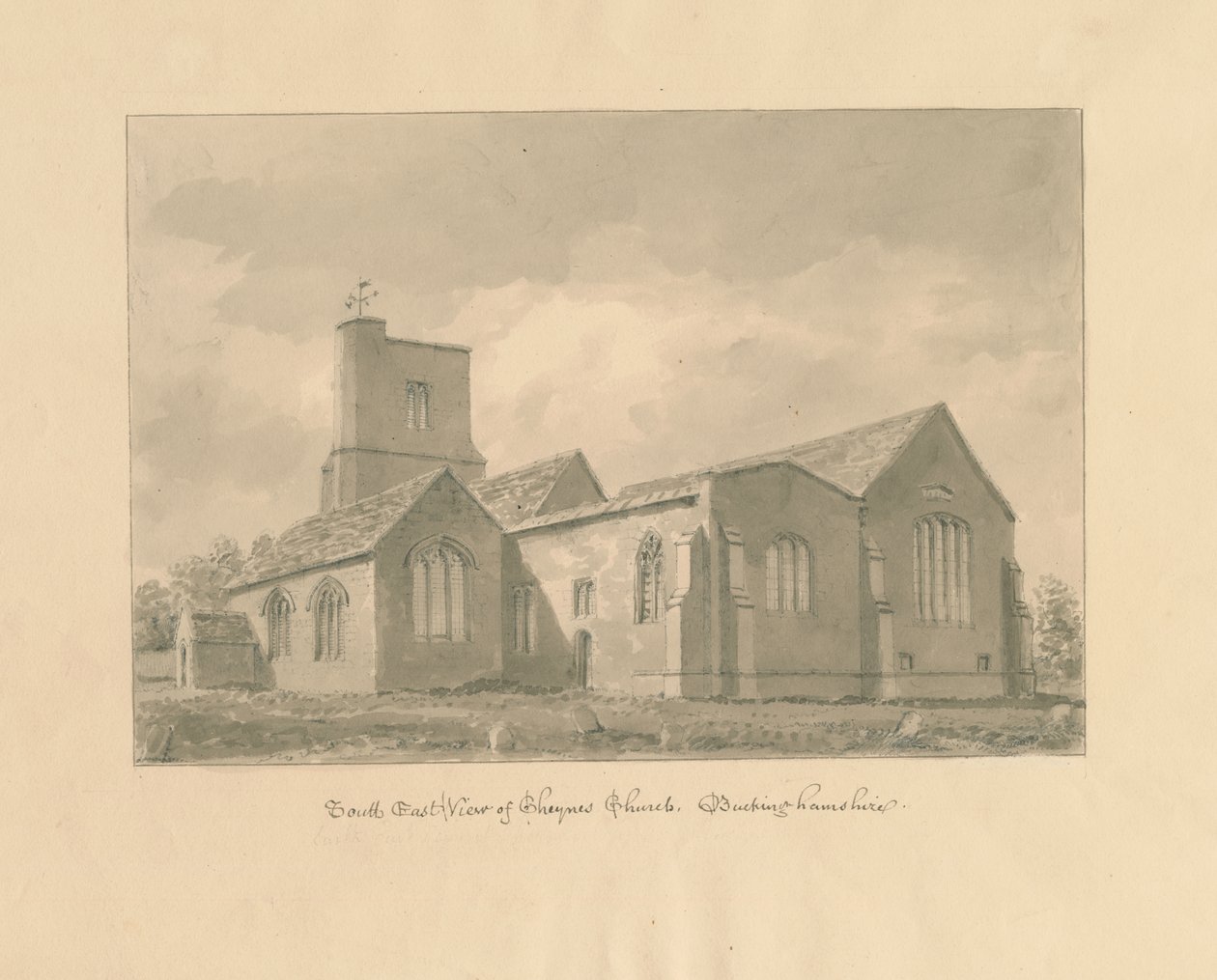 Buckinghamshire - Chenies Church: sepia-tegning, 1824 av John Buckler