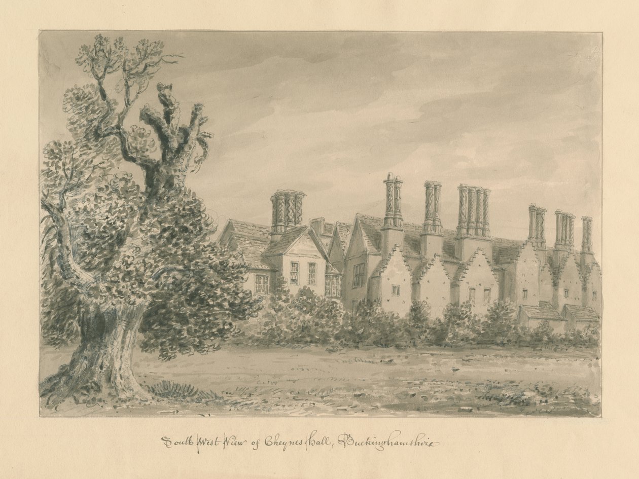 Buckinghamshire - Chenies Hall: sepia-tegning, 1824 av John Buckler