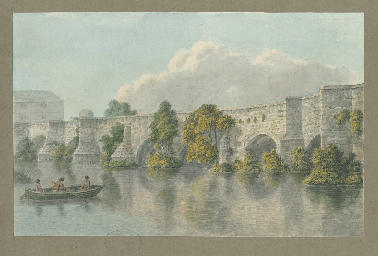 Burton-upon-Trent Bridge and Town: vannfargemaleri, og [?1700-tallet] av John Buckler
