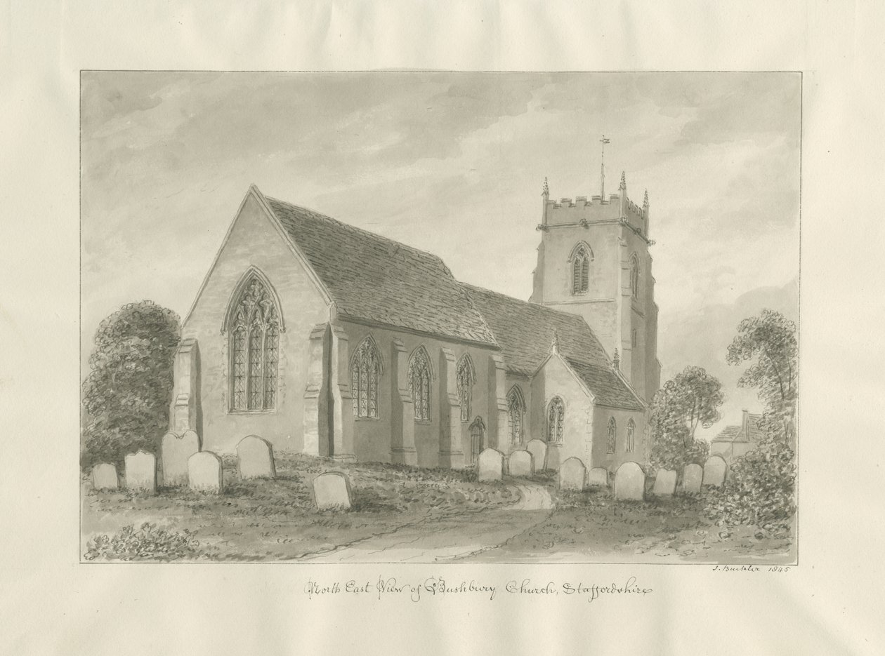 Bushbury Church: sepia-tegning av John Buckler