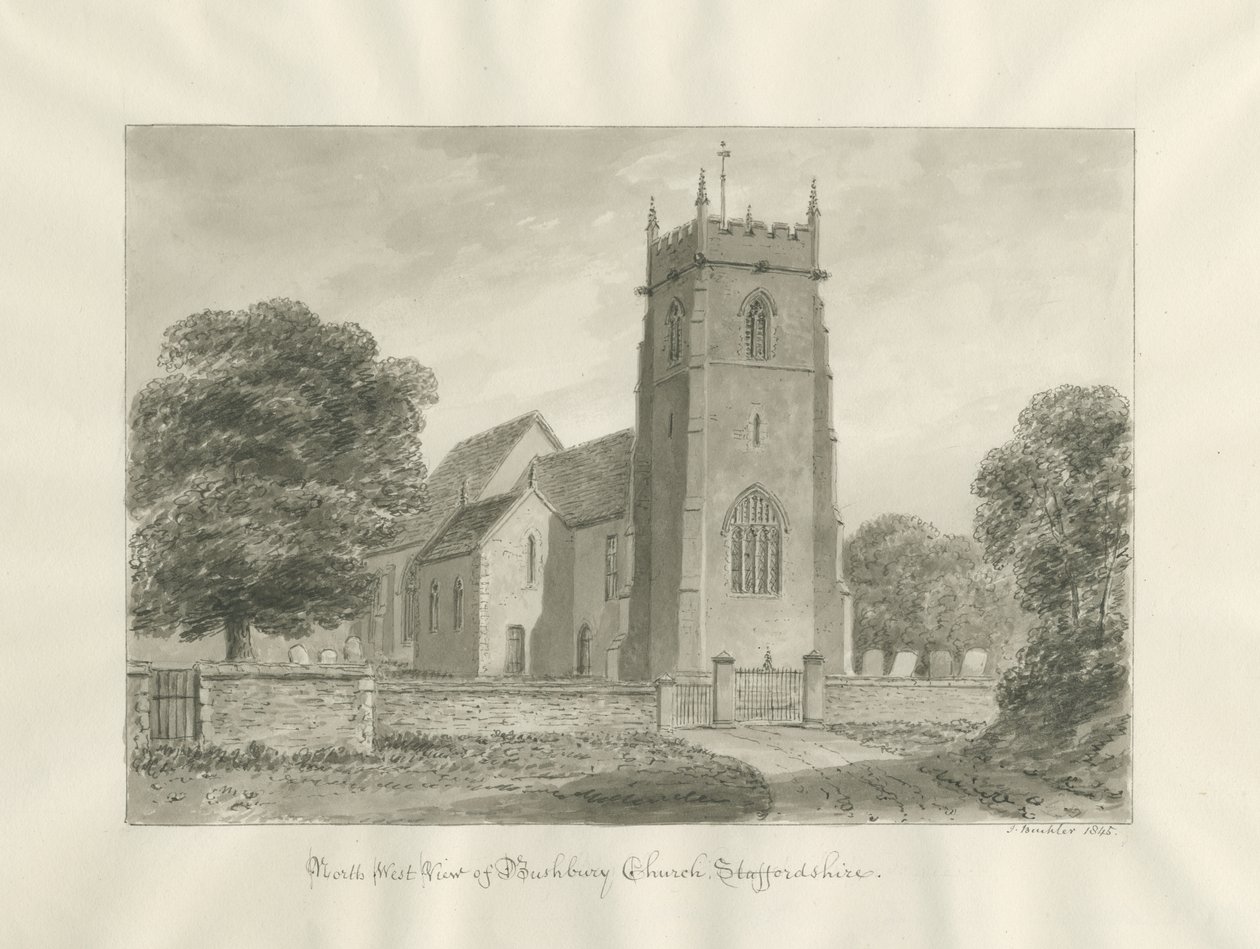 Bushbury Church: sepia-tegning av John Buckler