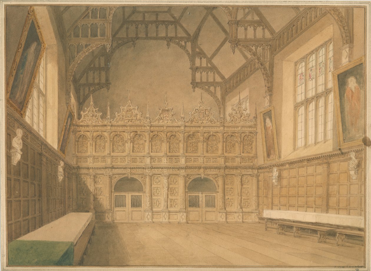 Cambridgeshire - Trinity College Hall - Innvendig utsikt av John Buckler