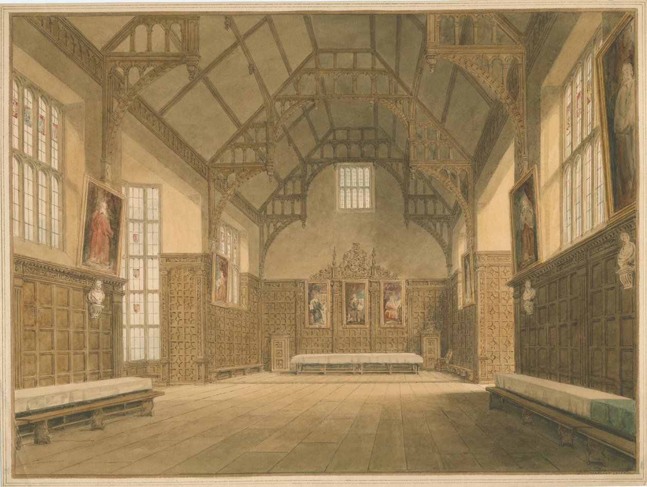 Cambridgeshire - Trinity College Hall - Interior View, 1818 av John Buckler