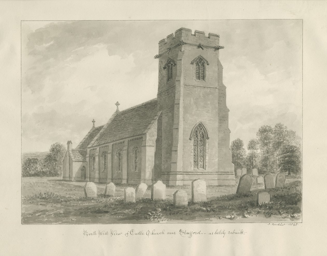 Slottskirken - Kirke: sepia tegning av John Buckler