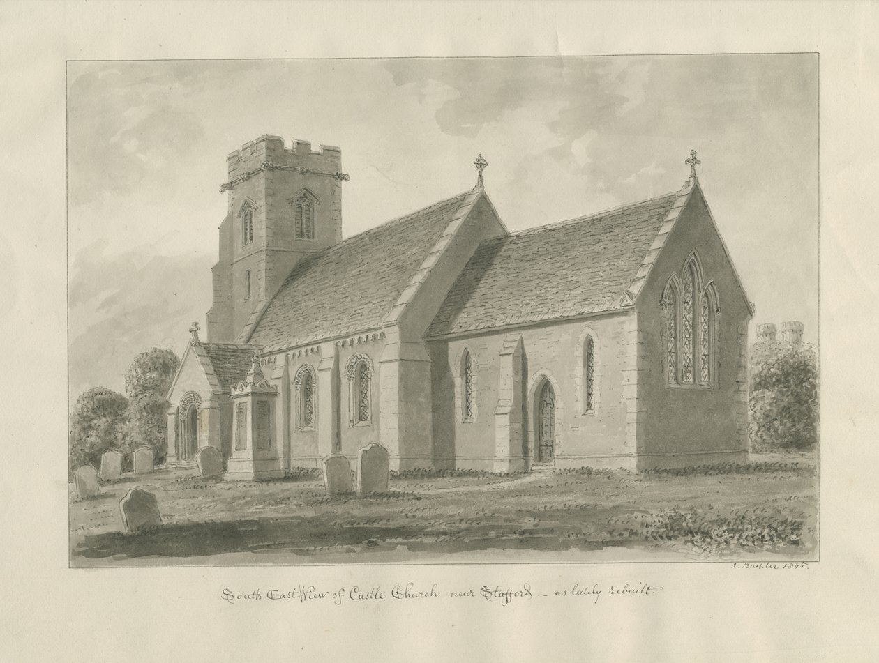 Slottskirken - Kirke: sepia tegning av John Buckler