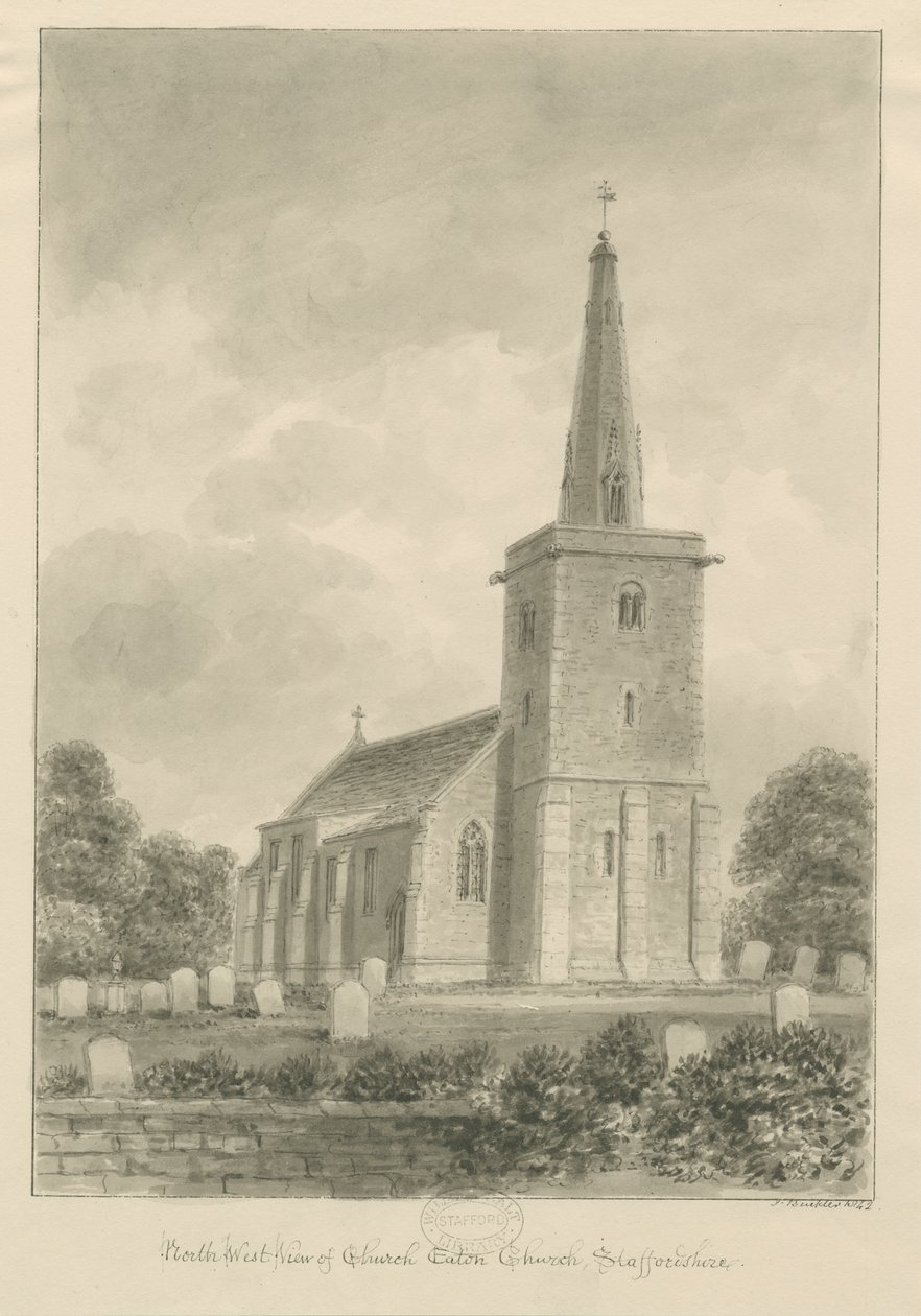 Church Eaton Church: sepia-tegning av John Buckler